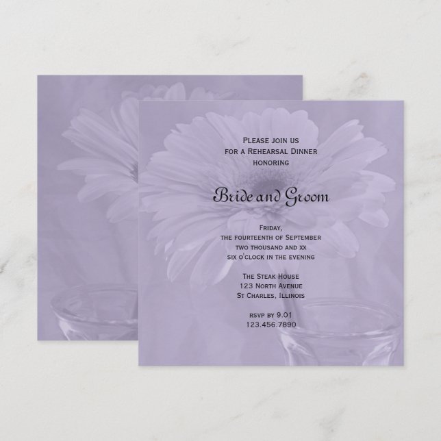 Pale Purple Gerber Daisy Wedding Rehearsal Dinner Invitation (Front/Back)