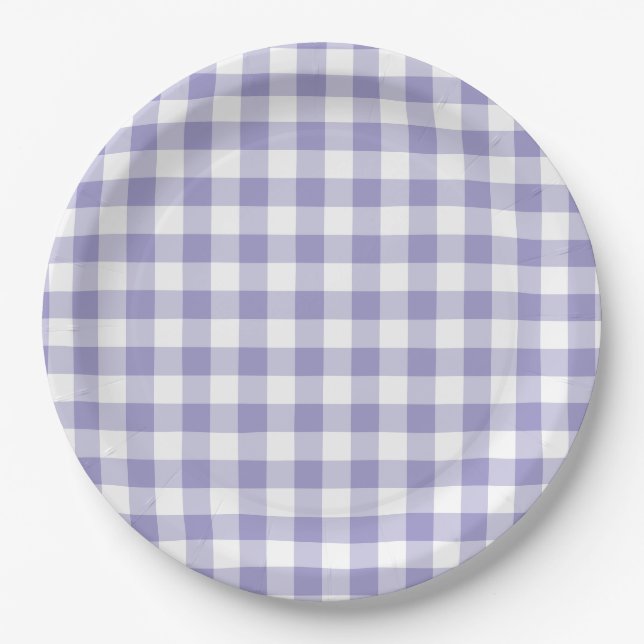 Pale Purple Gingham Check Paper Plates (Front)