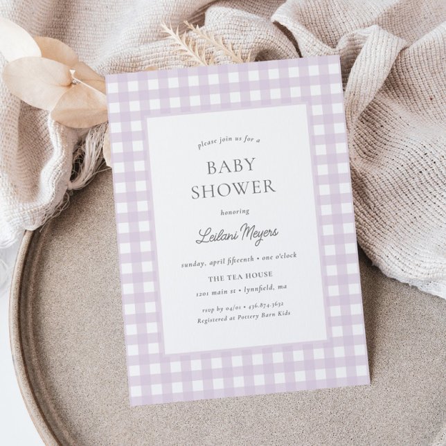 Pale Purple Gingham Classic Girls Baby Shower Invitation (Creator Uploaded)
