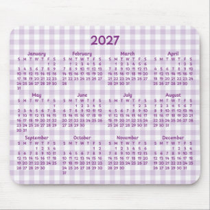 Pale Purple Gingham Whimsical 2027 Calendar Mouse Pad