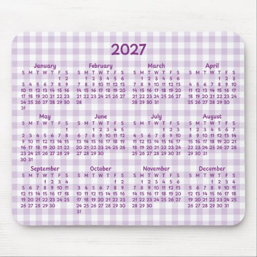 Pale Purple Gingham Whimsical 2027 Calendar Mouse Pad