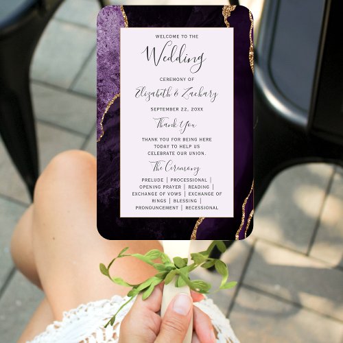 Pale Purple Gold Agate Wedding Program Hand Fan