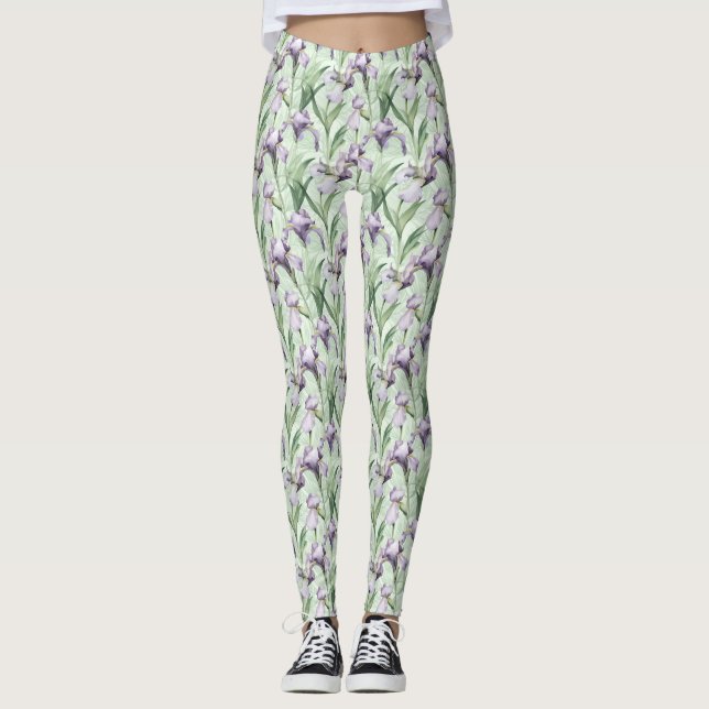 Pale Purple Iris All-Over-Print Leggings (Front)