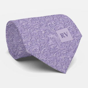 Pale Purple Lavender Embossed Scroll Texture Neck Tie