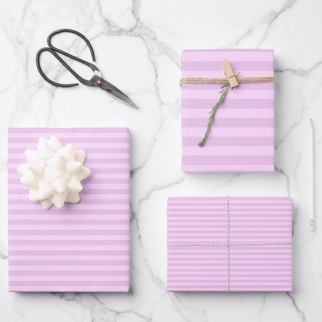 Pale Purple & Light Gray Purple Stripes Wrapping Paper Sheets (Front)