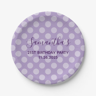 Pale Purple Polka Dot 21st Birthday Paper Plates