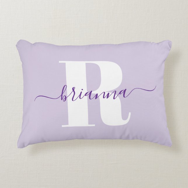 Pale Purple Script Name Bold Monogram Accent Pillow (Front)