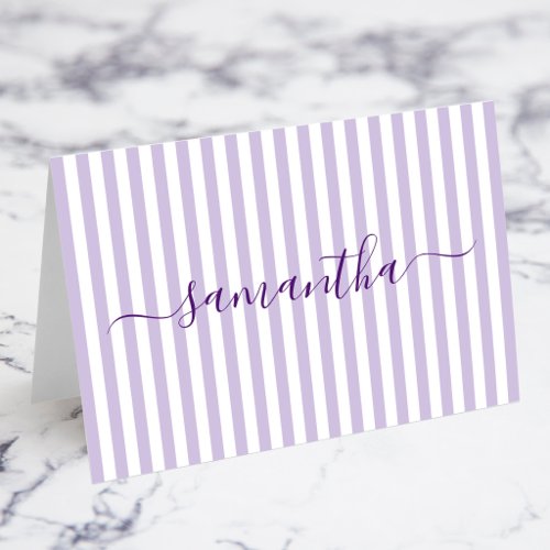 Pale Purple Stripes Signature Name Place Cards