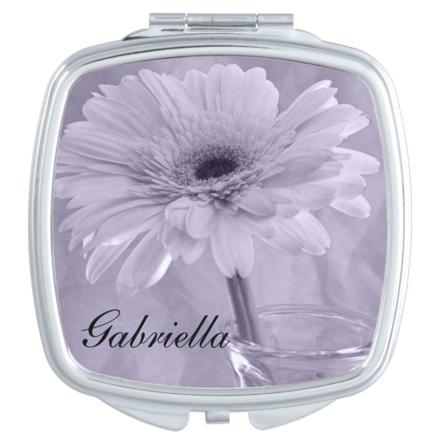 Pale Purple Tinted Daisy Wedding Makeup Mirror (Front)