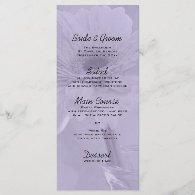 Pale Purple Tinted Daisy Wedding Menu (Front)