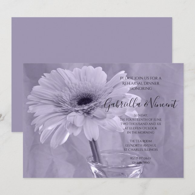 Pale Purple Tinted Daisy Wedding Rehearsal Dinner Invitation (Front/Back)
