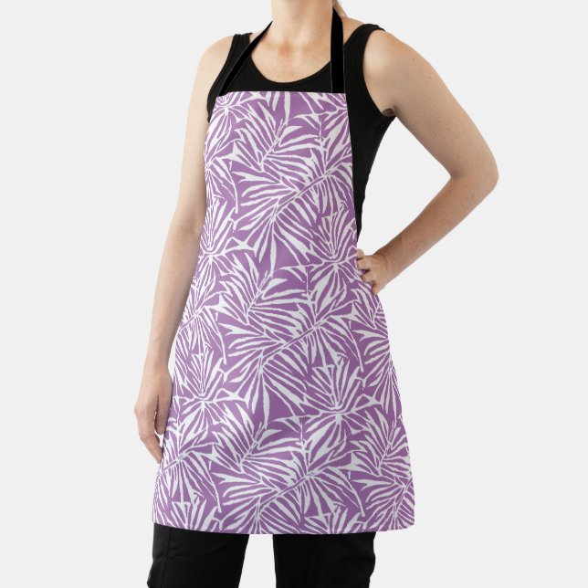 Pale Purple Tropical Leaf Repeating Pattern Apron (Insitu)