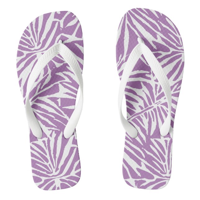 Pale Purple Tropical Leaf Repeating Pattern Flip Flops (Footbed)