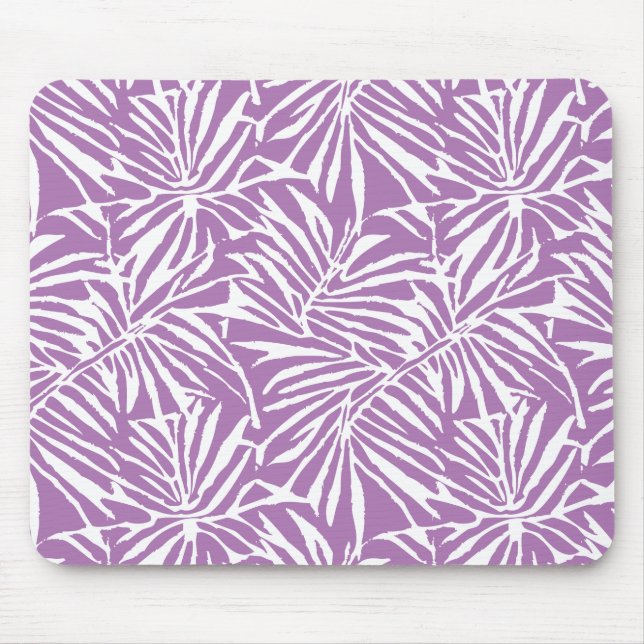 Pale Purple Tropical Leaf Repeating Pattern Mouse Pad (Front)