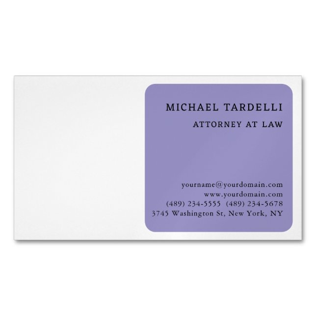 Pale Purple White Minimalist Classical Business Card Magnet (Front)