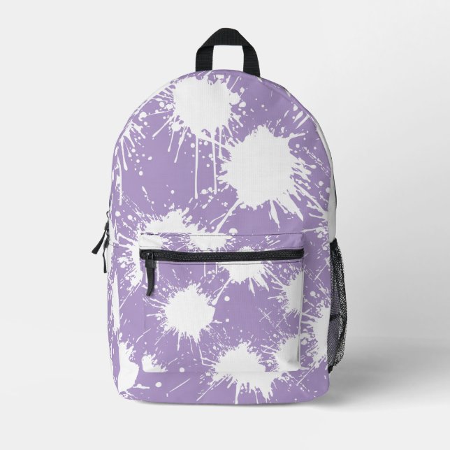 Pale Purple & White Paint Splatter Design  Printed Backpack (Front)
