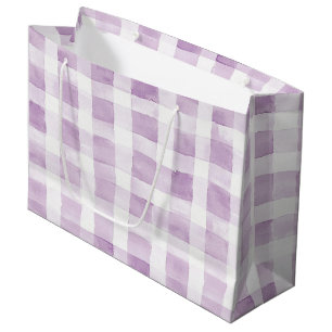 Pale Purple White Plaid Stripes Birthday Large Gift Bag