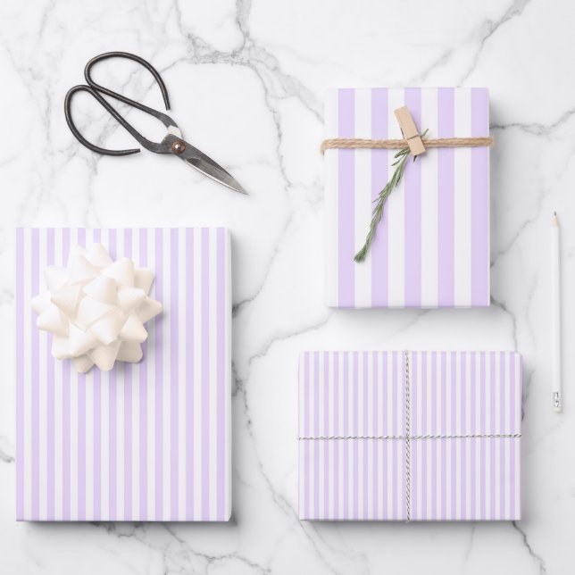 Pale Purple & White Stripes Wrapping Paper Sheets (Front)