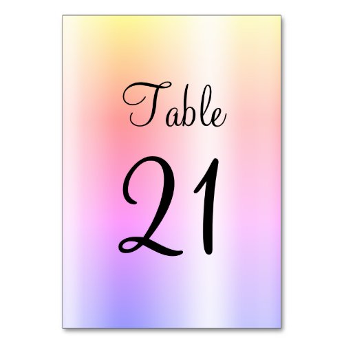 Pale Rainbow Ombre Faux Satin Foil Table Number