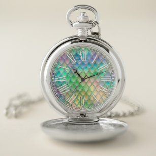 Pale Rainbow & Sparkles Dragon Scales Pocket Watch