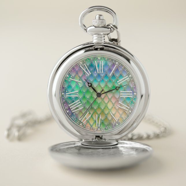 Pale Rainbow & Sparkles Dragon Scales Pocket Watch (Inside)