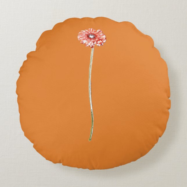Pale Red Gerbera Flower Round Pillow (Front)