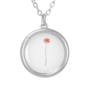 Pale Red Gerbera Flower Silver Plated Necklace