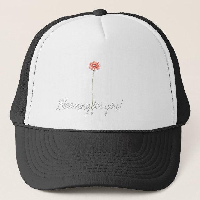 Pale Red Gerbera Flower Trucker Hat (Front)