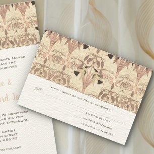 Pale Rose Art Nouveau Hummingbirds Wedding RSVP Ca Card