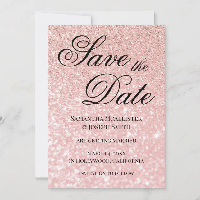 Pale Rose Gold Bokeh Glitter Save the Date Invitation | Zazzle