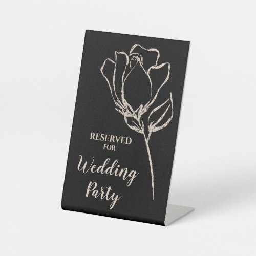 Pale Rose Gold Chalk Black Wedding Party Reserved Pedestal Sign