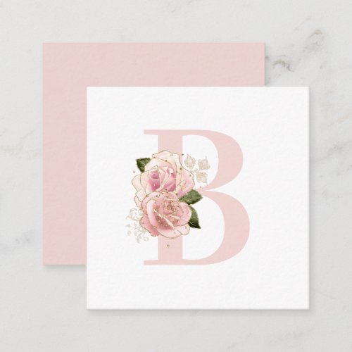 Pale Rose Gold Floral Monogram Square Business Card