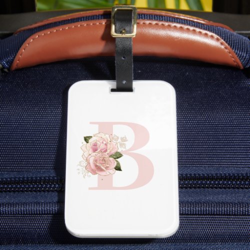 Pale Rose Gold Floral Monogrammed Luggage Tag