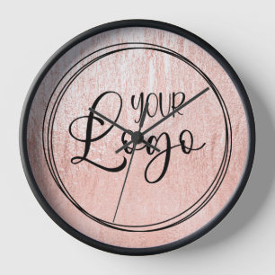 Pale Rose Gold Glam Texture Logo Clock