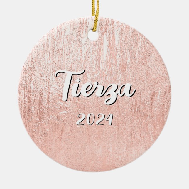 Pale Rose Gold Glam Texture Personalized Ceramic Ornament (Front)