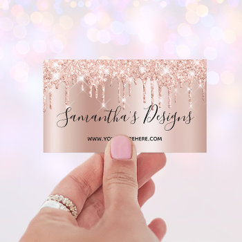 Pale Rose Gold Glitter Drips Ombre Online Store Business Card by annaleeblysse at Zazzle