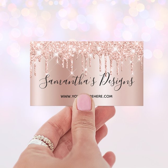 Pale Rose Gold Glitter Drips Ombre Online Store Business Card (Pale Rose Gold Glitter Drips Ombre Online Store Business Card)