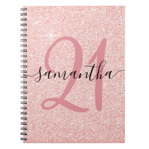 Pale Rose Gold Glitter Personalized 21 Birthday Notebook
