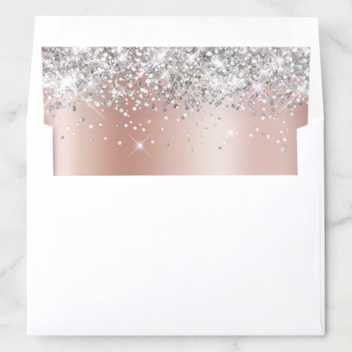 Pale Rose Gold Ombre Foil Sparkly Silver Glitter Envelope Liner