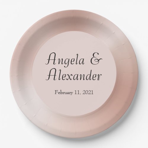 Pale Rose Gold Ombre Gradient Wedding Reception Paper Plates