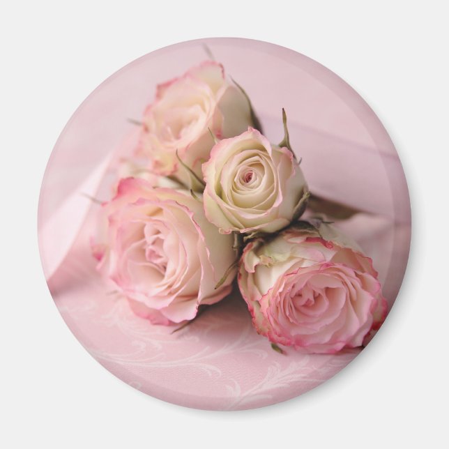 pale roses on pink swirls magnet (Front)