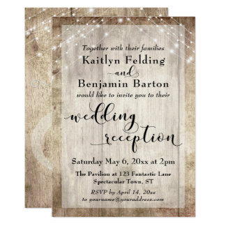 Pale Rustic Wood and Lights Wedding Reception Only Card