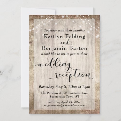 Pale Rustic Wood and Lights Wedding Reception Only Invitation