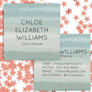 Pale Sage Abstract Watercolor Textured Stripes Square Business Card