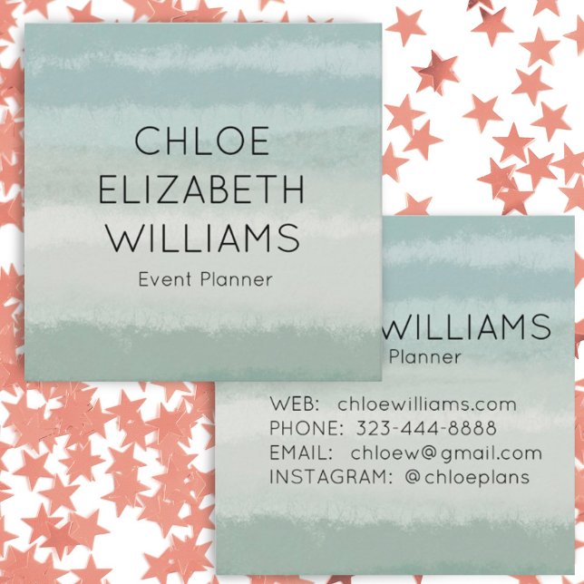 Pale Sage Abstract Watercolor Textured Stripes Square Business Card (Creator Uploaded)