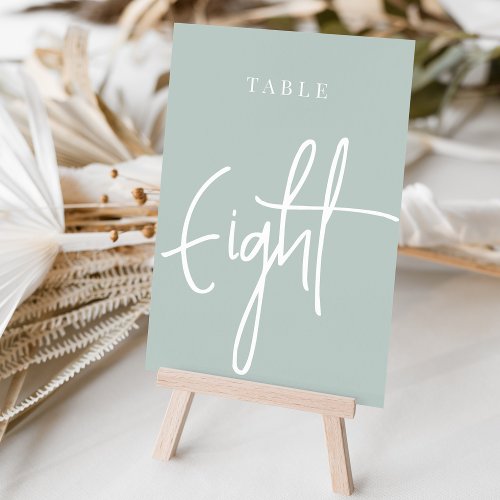 Pale Sage Green Hand Scripted Table EIGHT Table Number