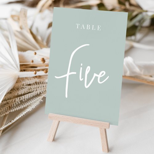 Pale Sage Green Hand Scripted Table FIVE Table Number