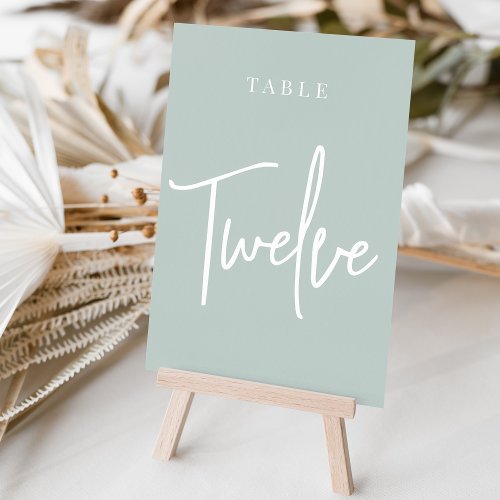 Pale Sage Green Hand Scripted Table TWELVE Table Number