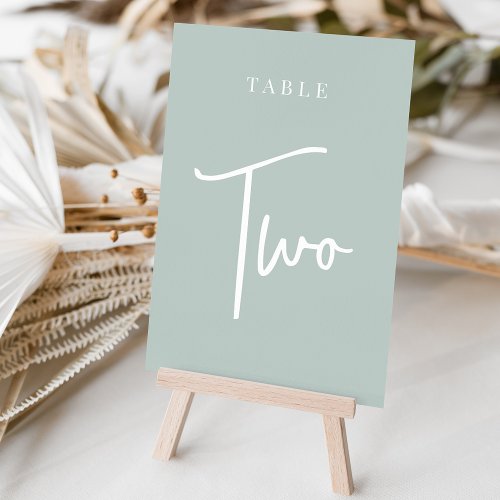 Pale Sage Green Hand Scripted Table TWO Table Number