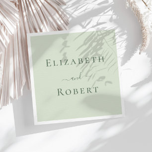 Pale Sage Green Minimalist Couple Names Wedding Napkins